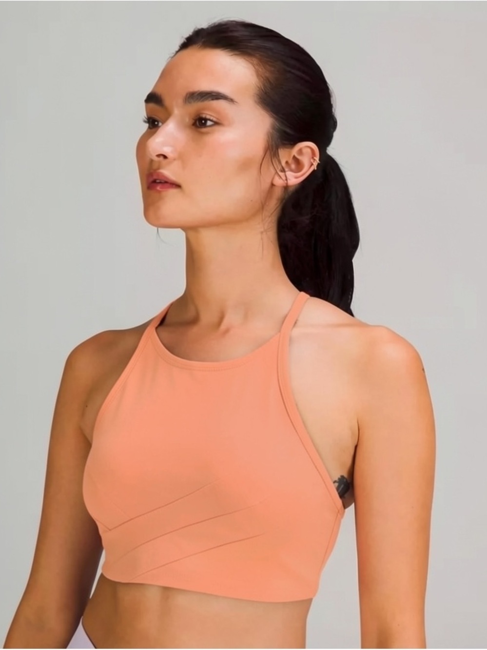 Lululemon Flow Y Wrap-Front High-Neck Bra Nulu Peach Satin/Soft Apricot SZ 4 NWT